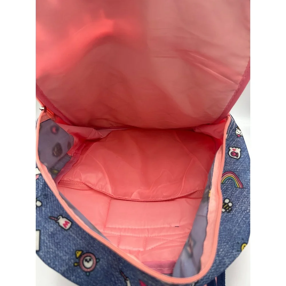 Sanrio Hello Kitty Quilted Denim Backpack Blue Pink Glitter Patches 16 inch